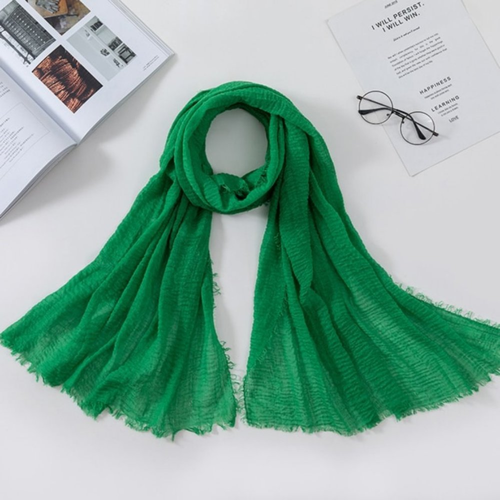 Women Long Green Cotton Scarf Shawl Turban Soft Solid Colour